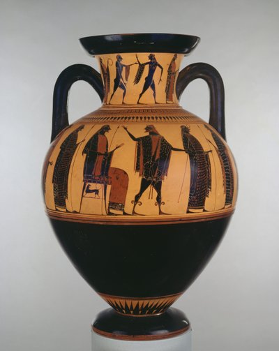 Attic Black-Figure Amphora Decorated with Scenes of Zeus and Hermes, by the Affecter Painter, c.540-525 BC by Greek